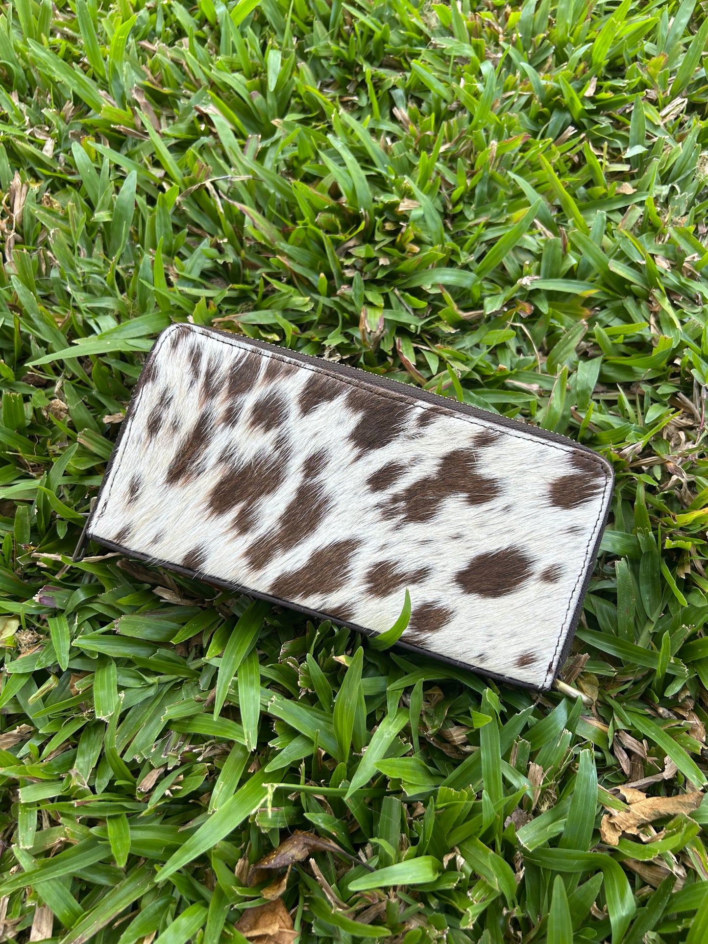 Dark Brown Leather Cowhide Double Zipper Purse 8