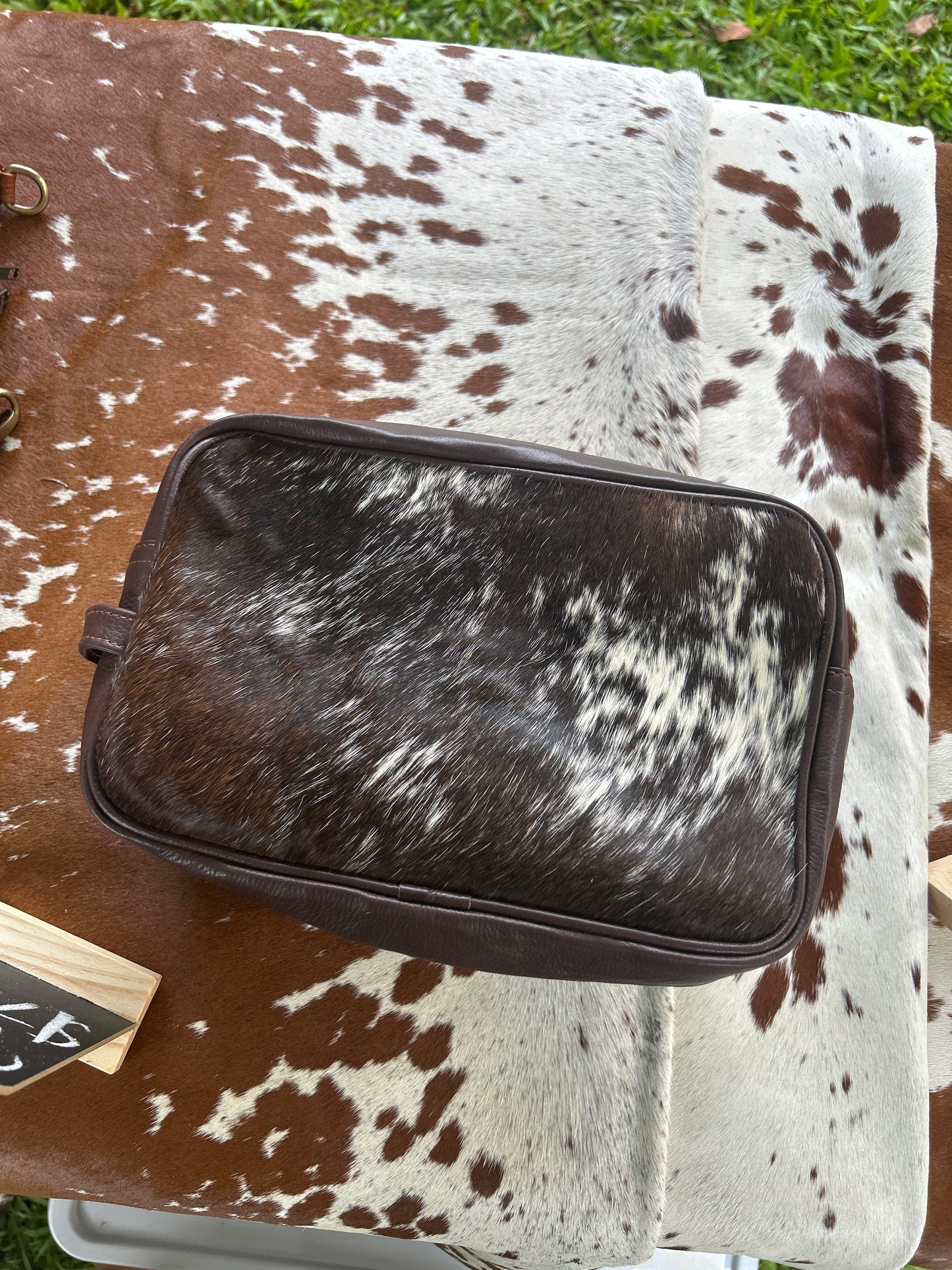 Dark Brown Cowhide and Leather Toiletry Bag 2