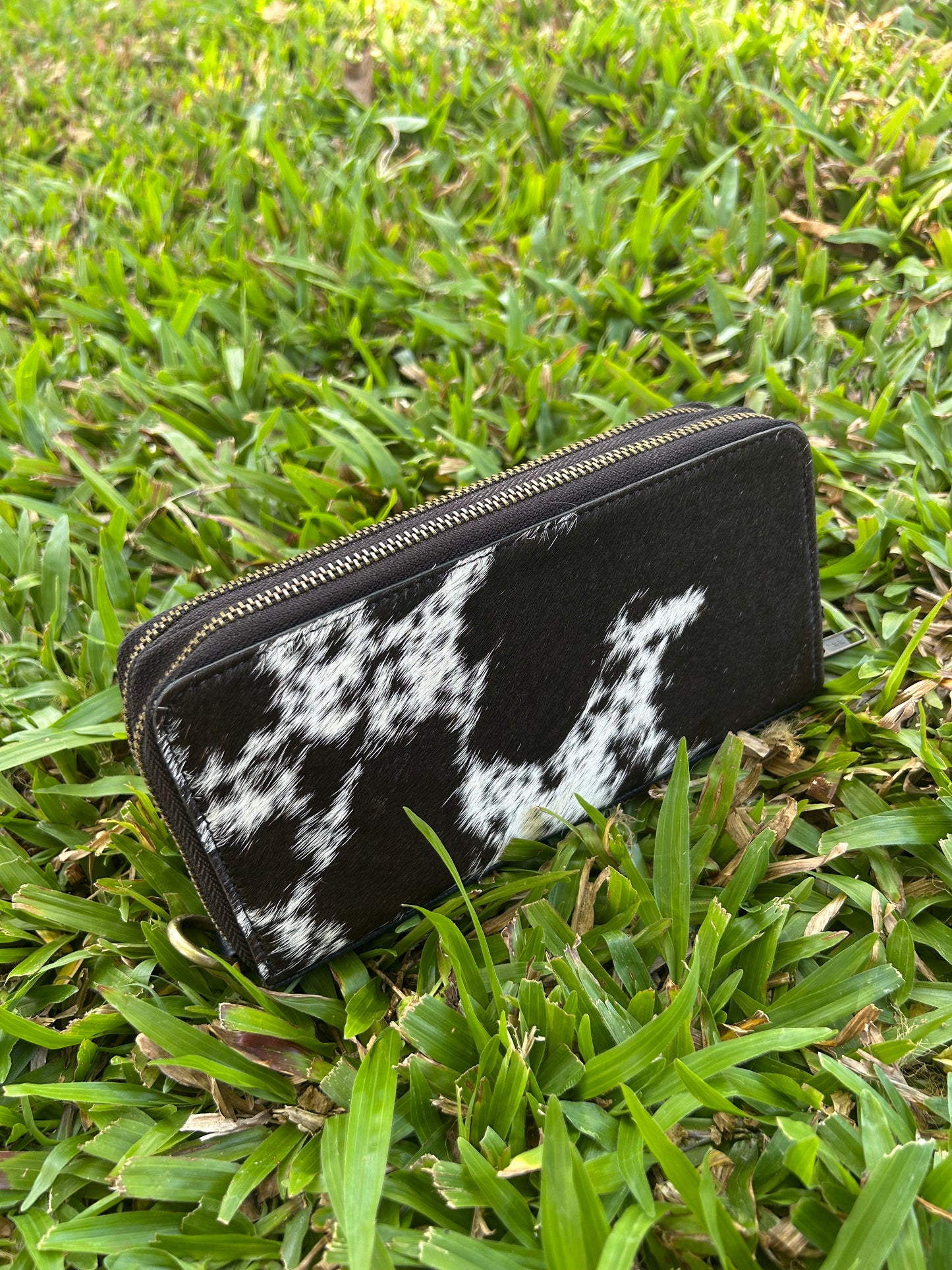 Black Leather Cowhide Double Zipper Purse 6