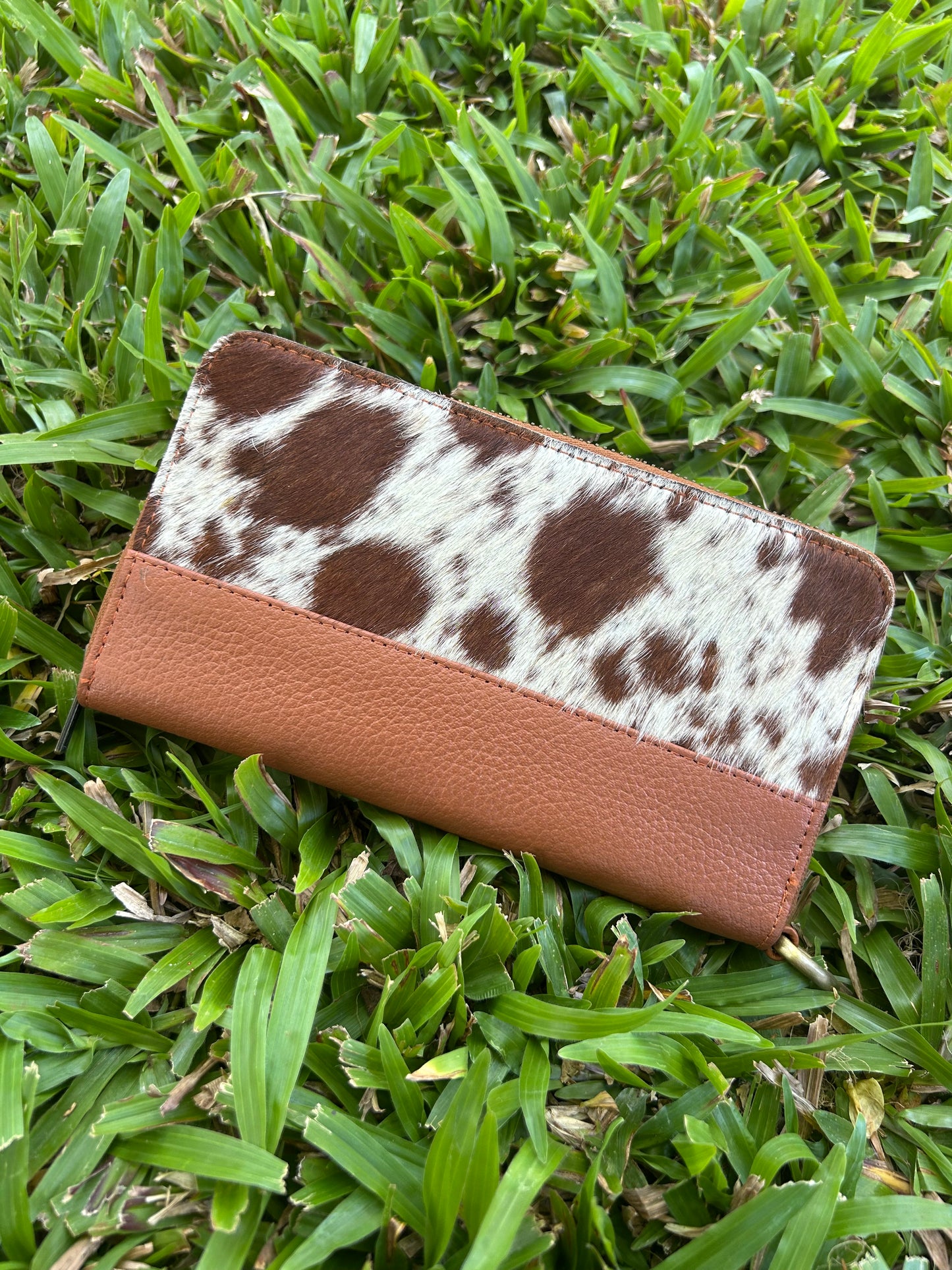 Tan Leather Cowhide Single Zip Purse 5