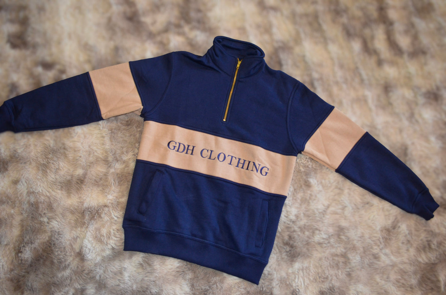 Navy and Tan GDH Clothing Quarter Zip Jumper