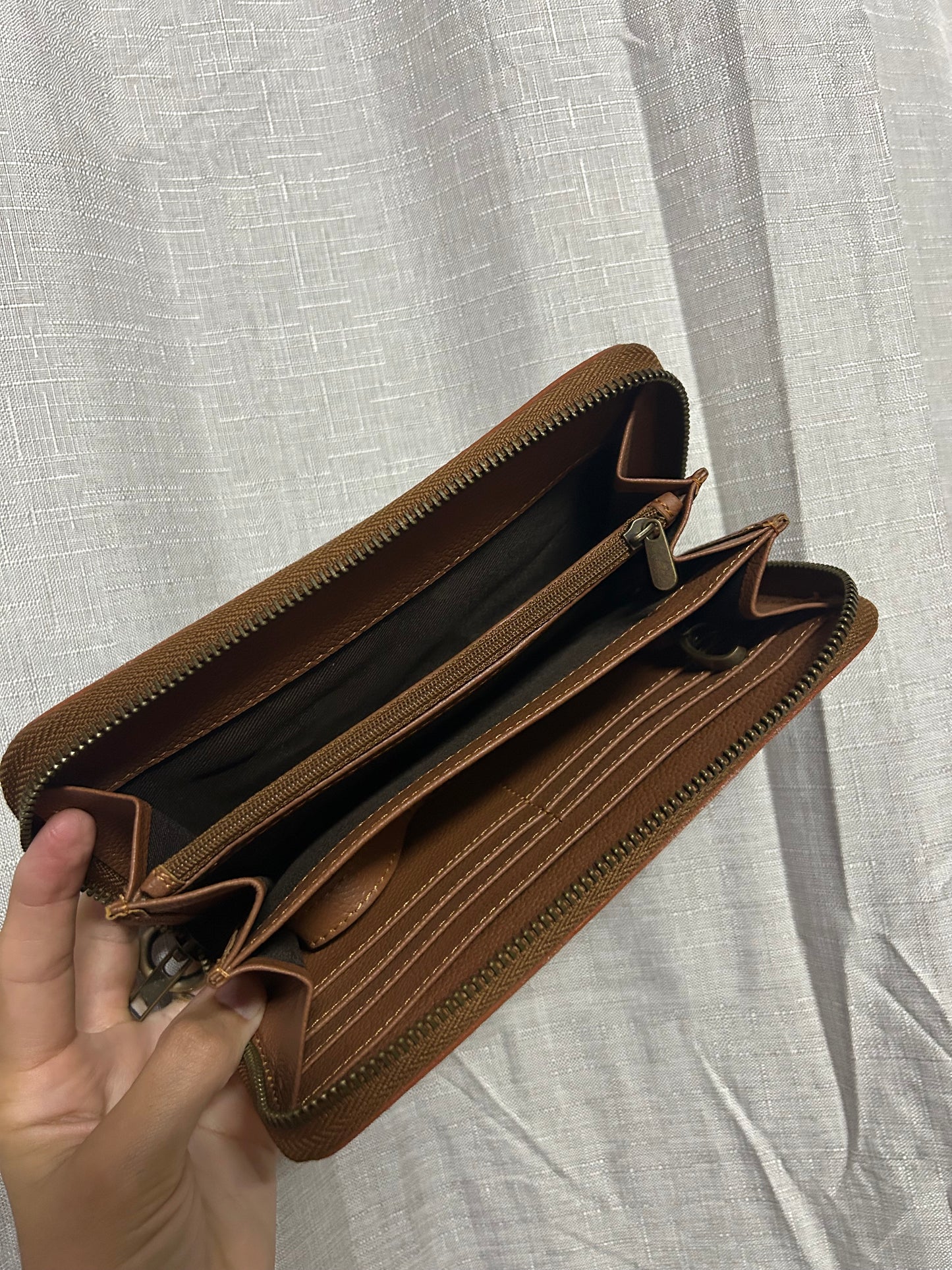 Tan Leather Cowhide Single Zipper Purse 10