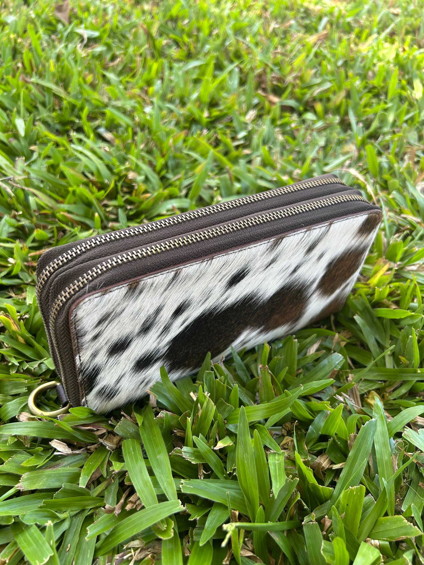Dark Brown Leather Cowhide Double Zipper Purse 7