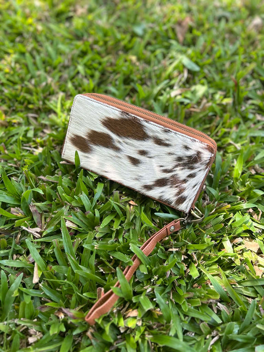Tan Leather Cowhide Double Zip Purse 1