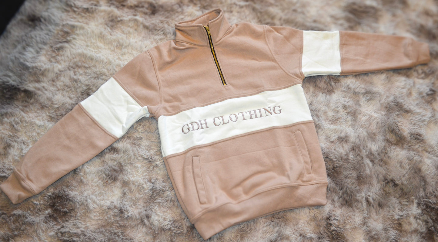 Tan and Cream GDH Clothing Quarter Zip Jumper