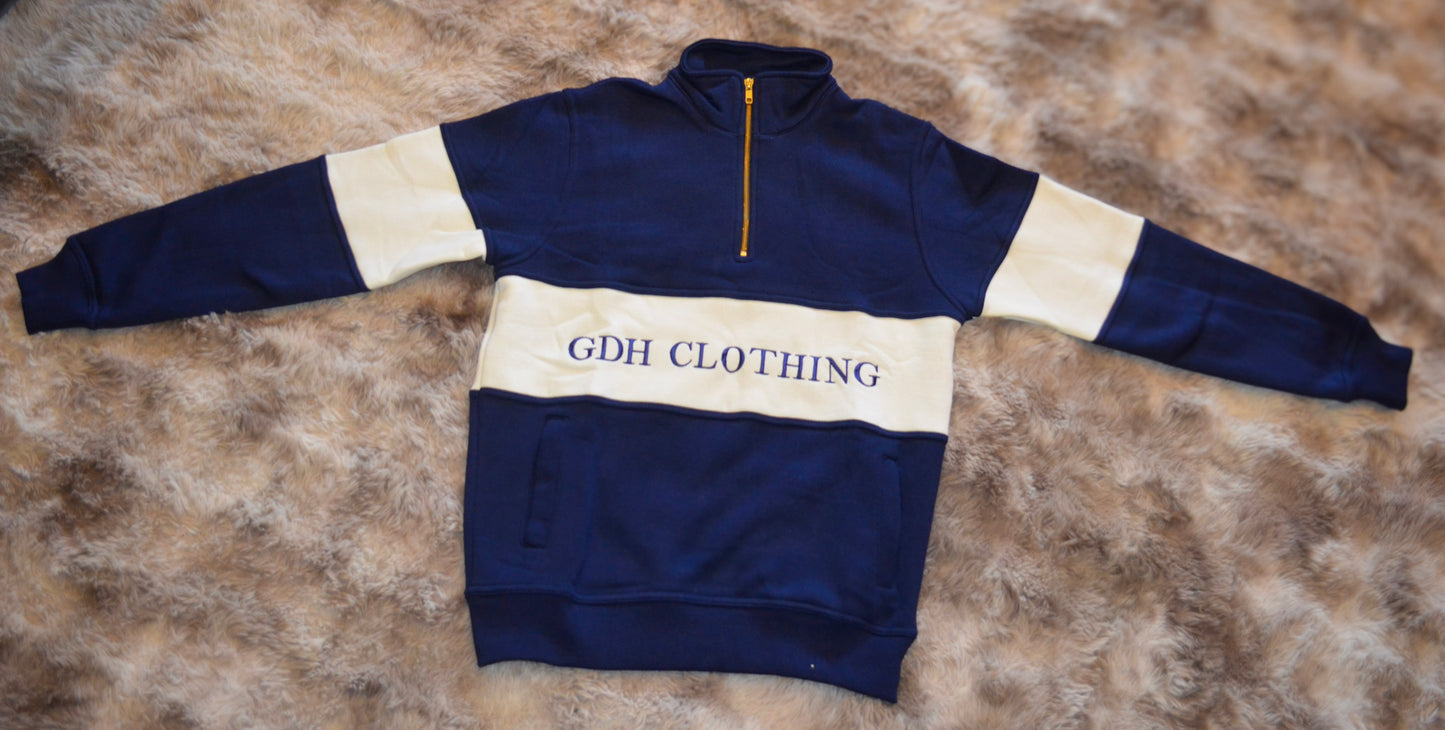 Navy and Cream GDH Clothing Quarter Zip Jumper