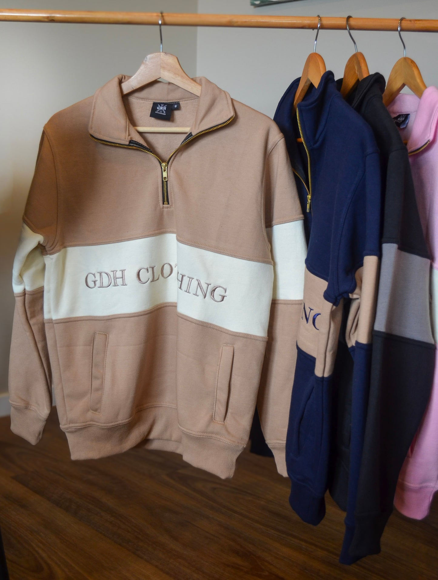 Tan and Cream GDH Clothing Quarter Zip Jumper