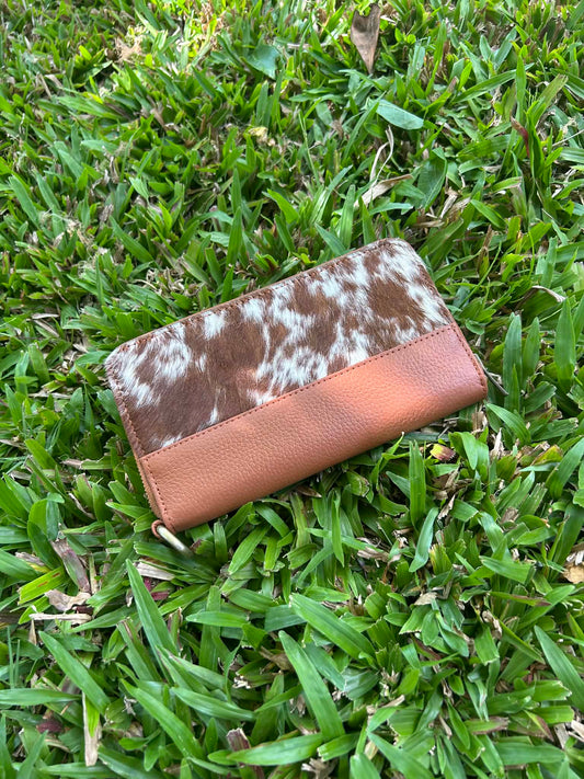 Tan Leather Cowhide Single Zip Purse 3