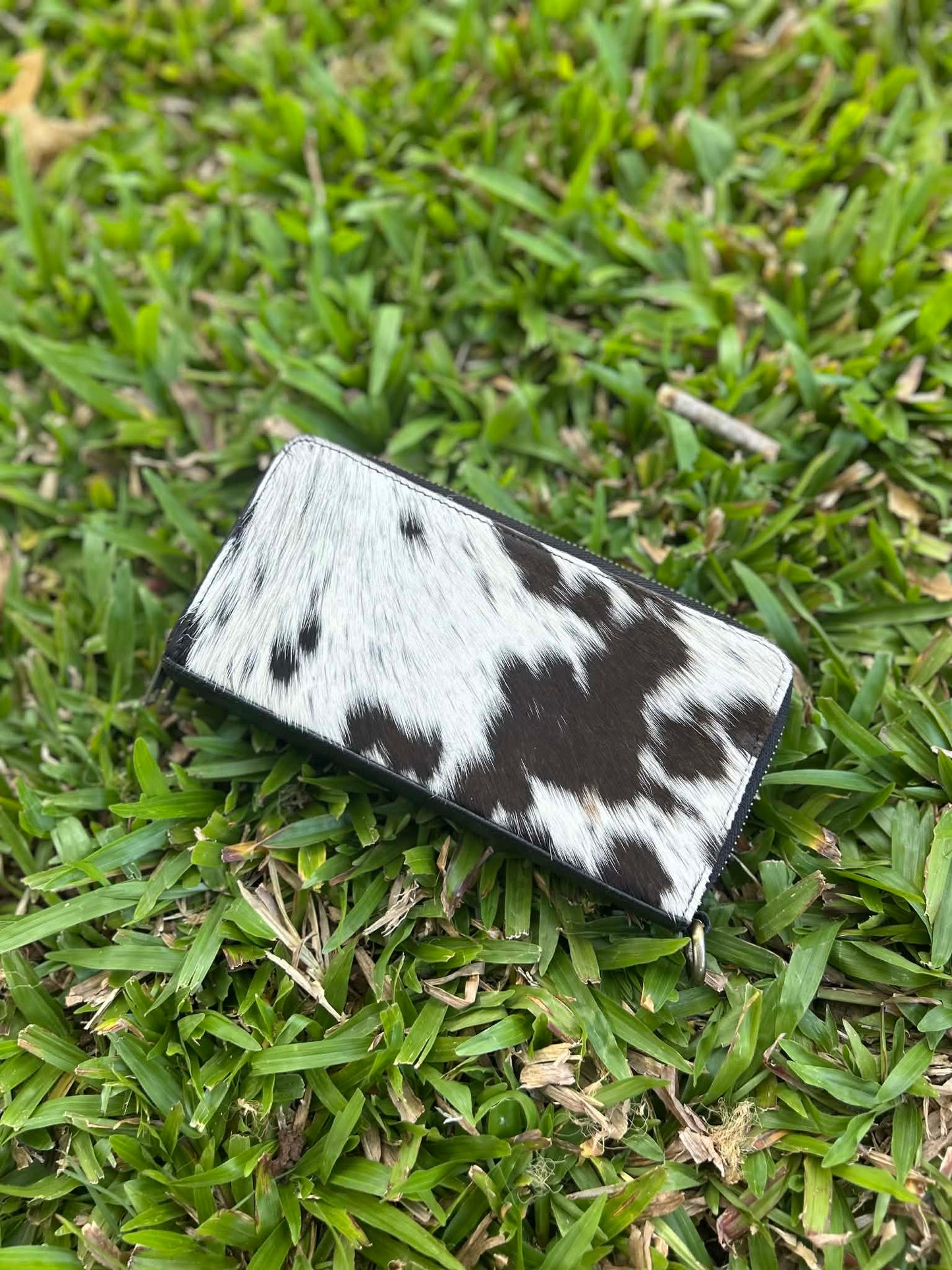 Black Leather Cowhide Double Zip Purse 2