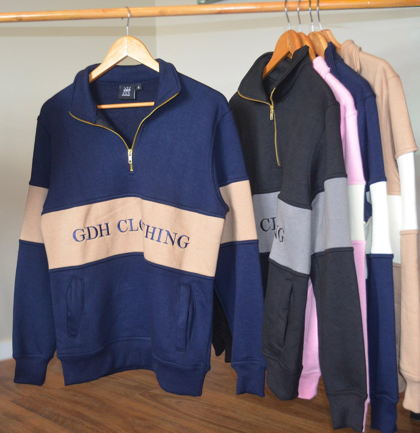 Navy and Tan GDH Clothing Quarter Zip Jumper