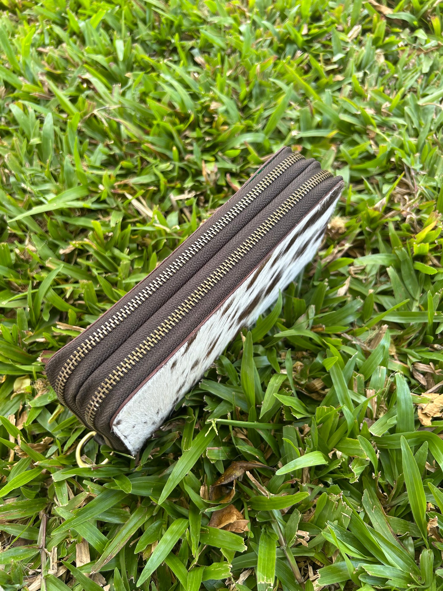 Dark Brown Leather Cowhide Double Zipper Purse 8