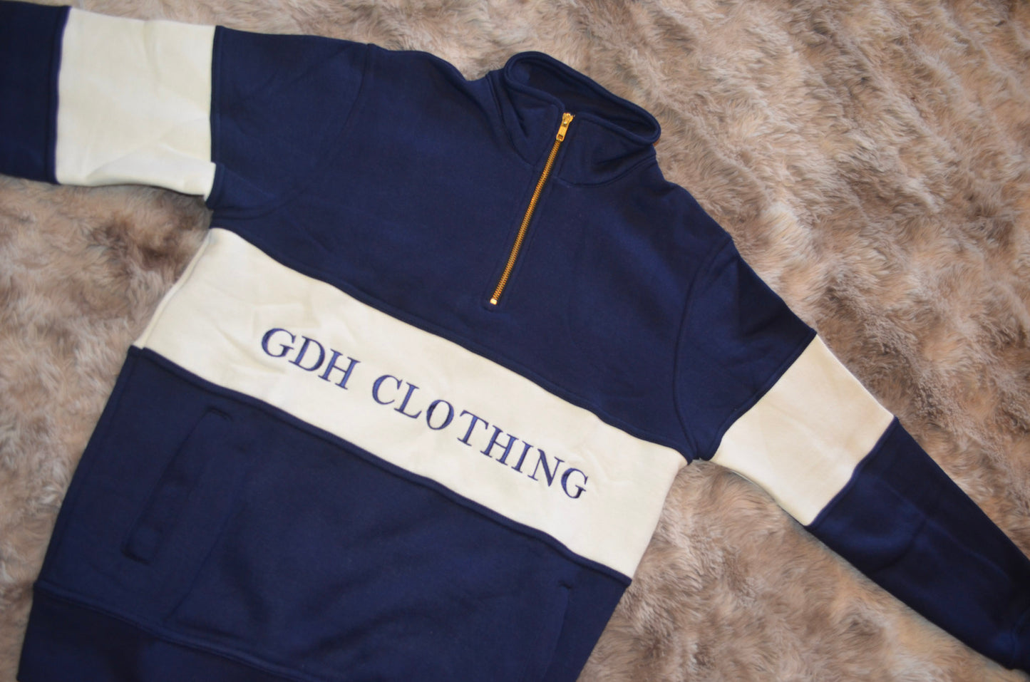 Navy and Cream GDH Clothing Quarter Zip Jumper