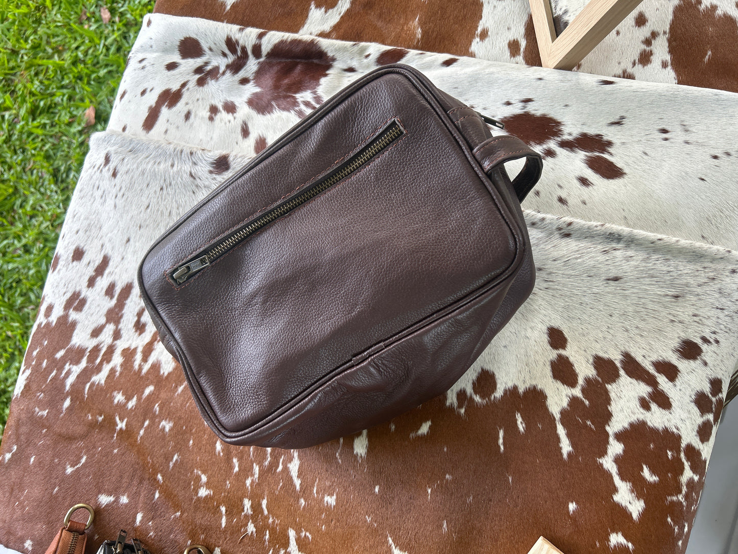 Dark Brown Cowhide and Leather Toiletry Bag 2