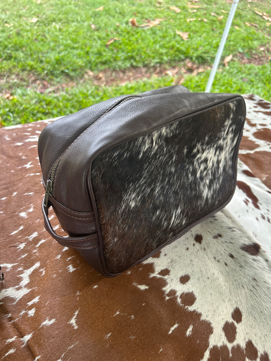 Dark Brown Cowhide and Leather Toiletry Bag 2