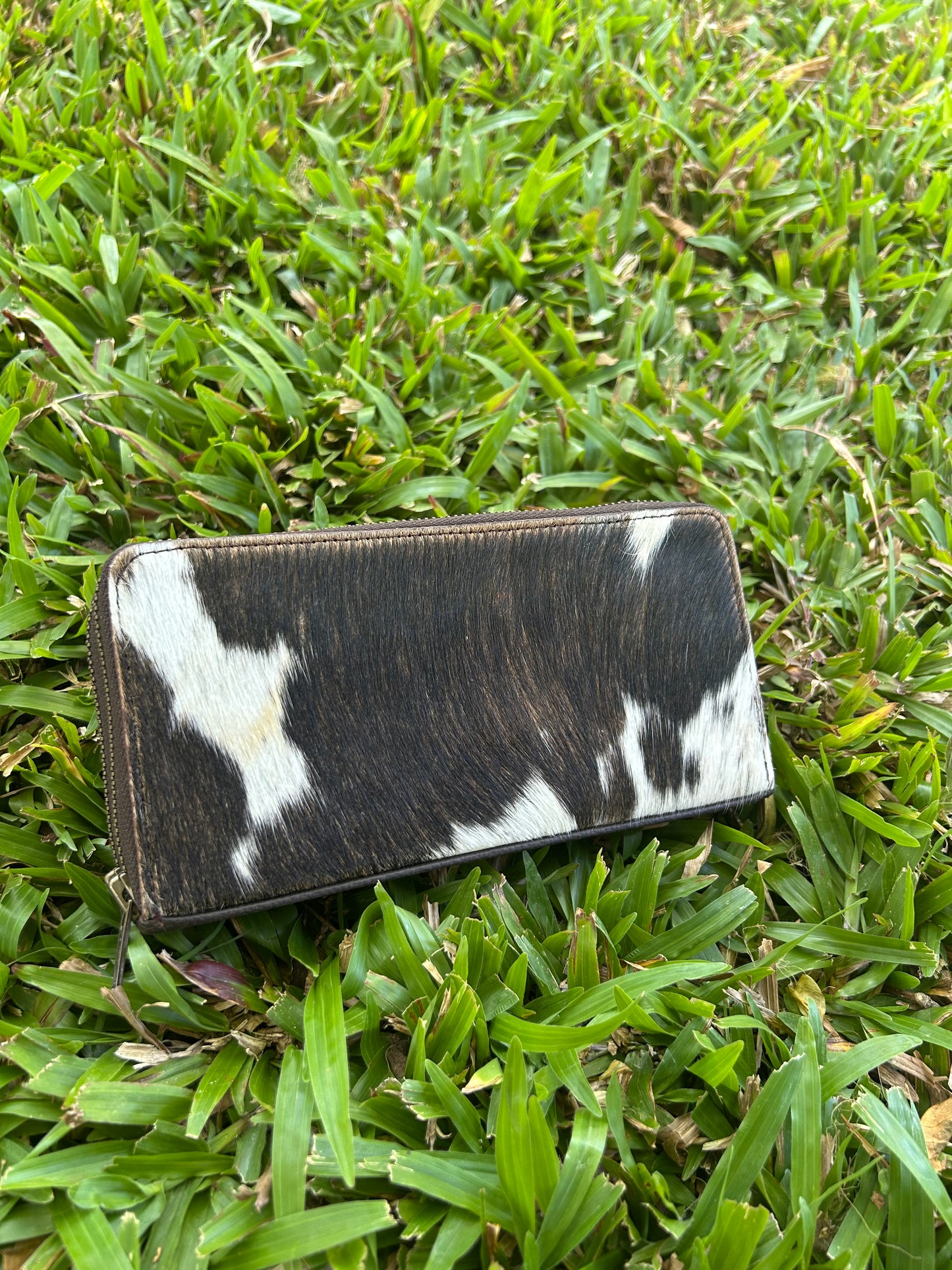 Dark Brown Leather Cowhide Double Zipper Purse 7