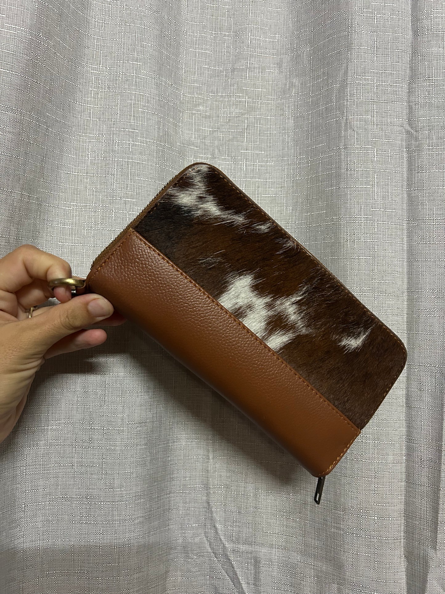Tan Leather Cowhide Single Zipper Purse 10