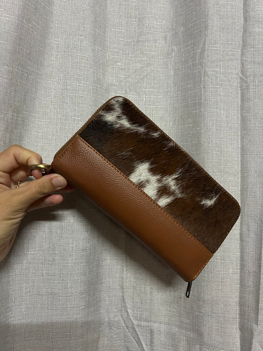 Tan Leather Cowhide Single Zipper Purse 10