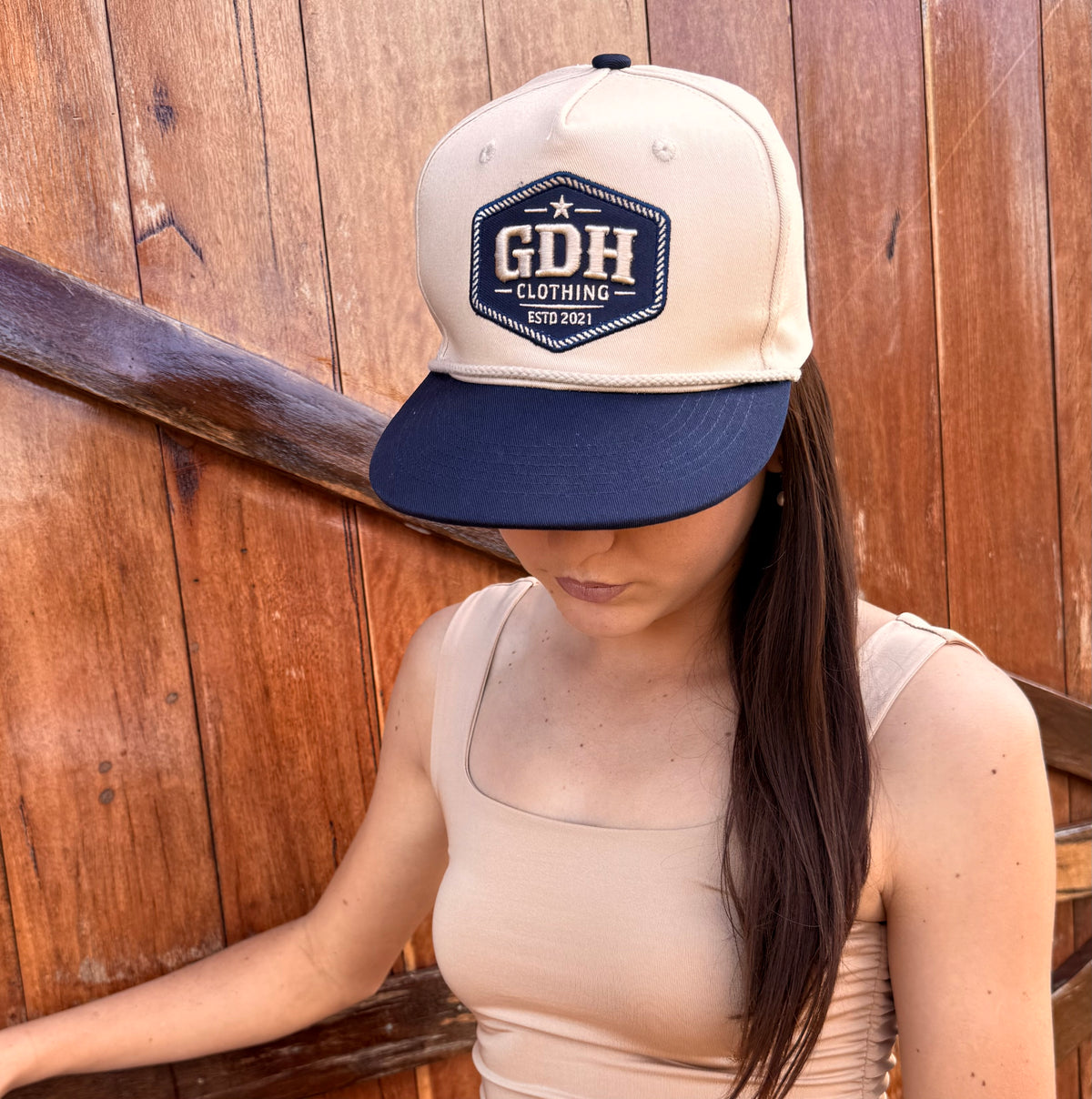 Navy and Beige Full Fabric Trucker Cap
