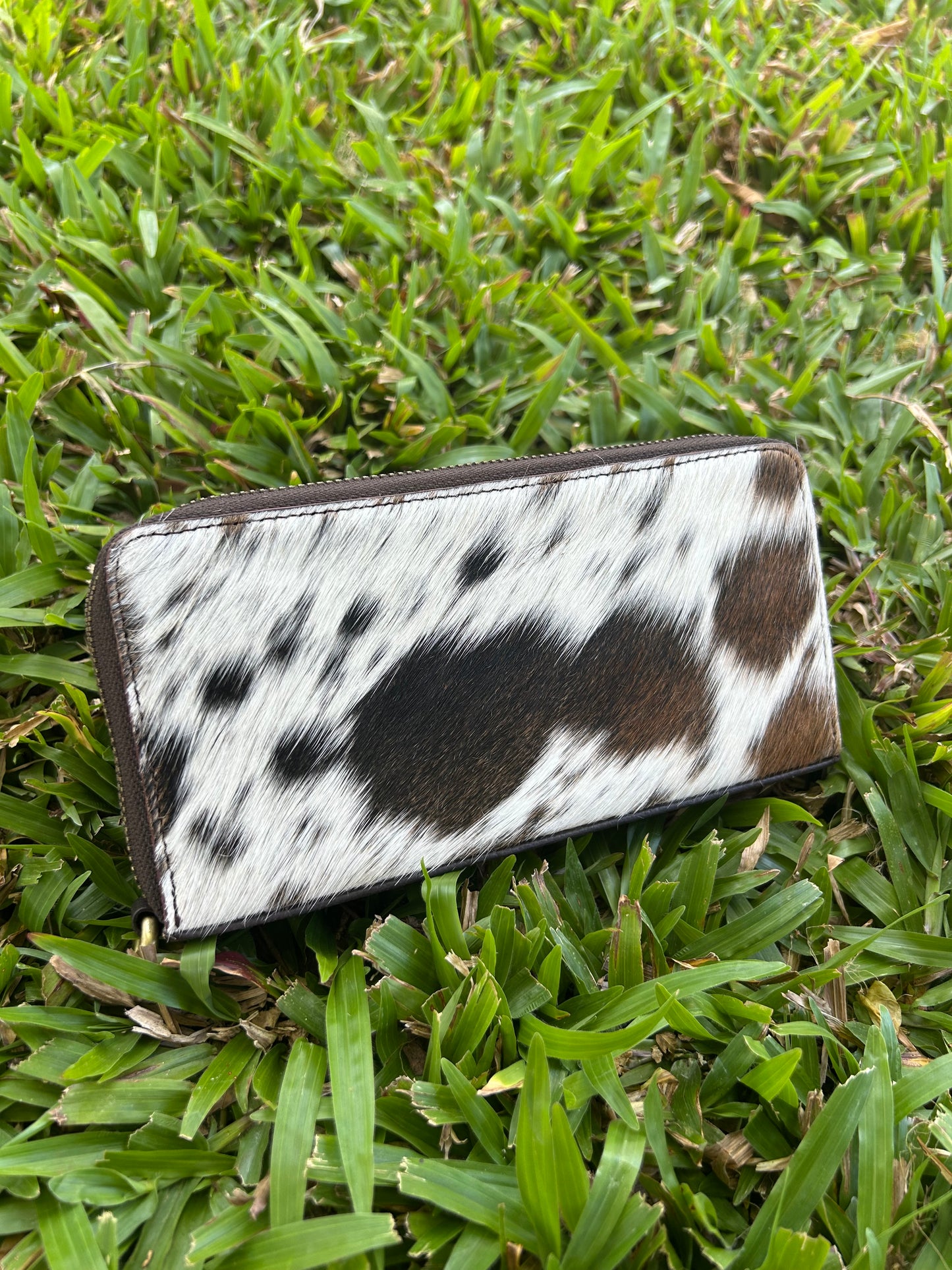 Dark Brown Leather Cowhide Double Zipper Purse 7