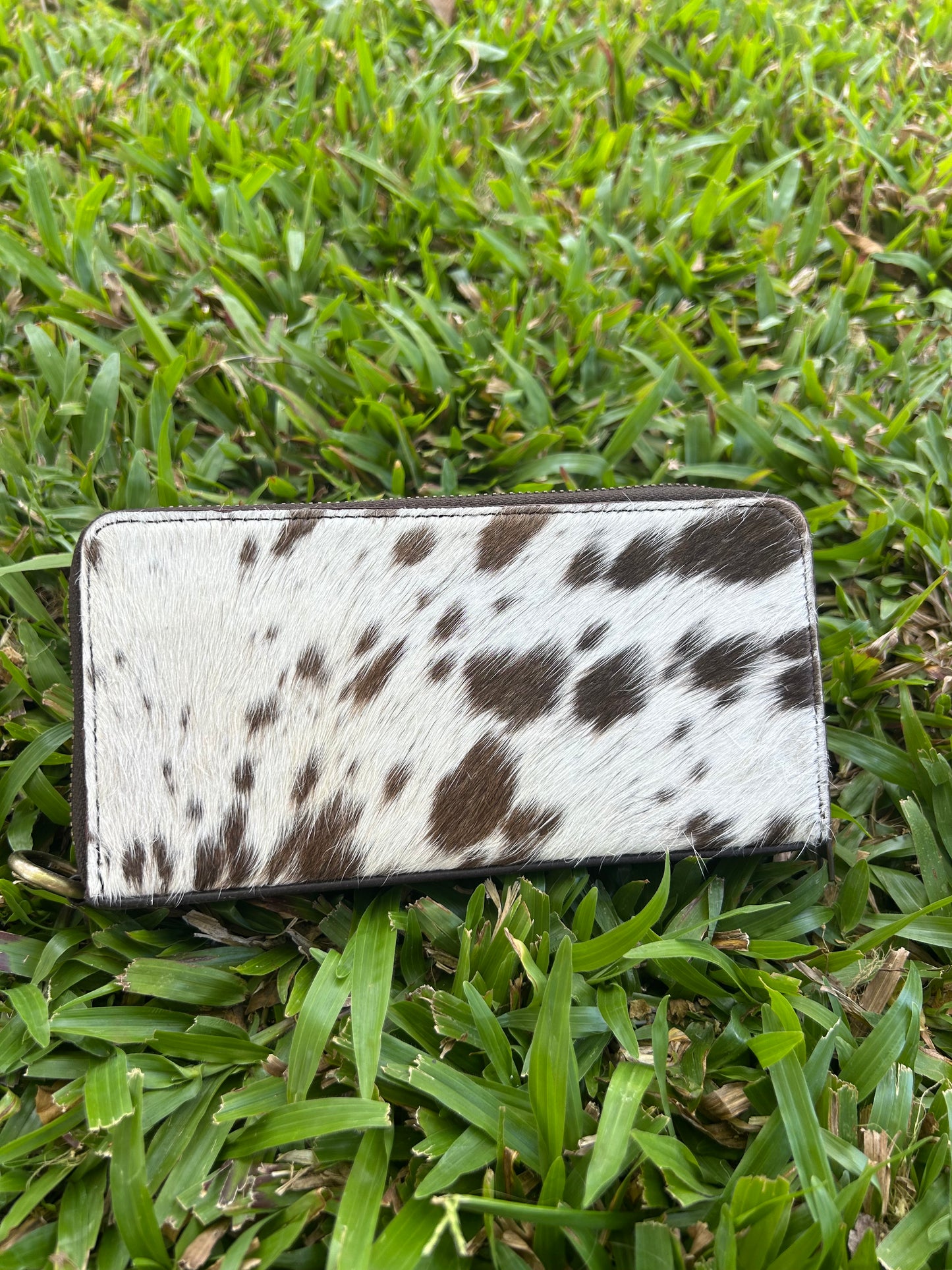 Dark Brown Leather Cowhide Double Zipper Purse 8