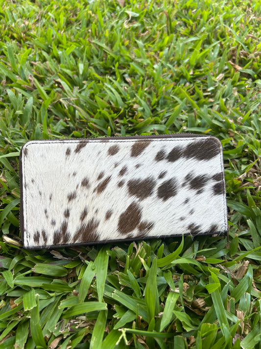 Dark Brown Leather Cowhide Double Zipper Purse 8