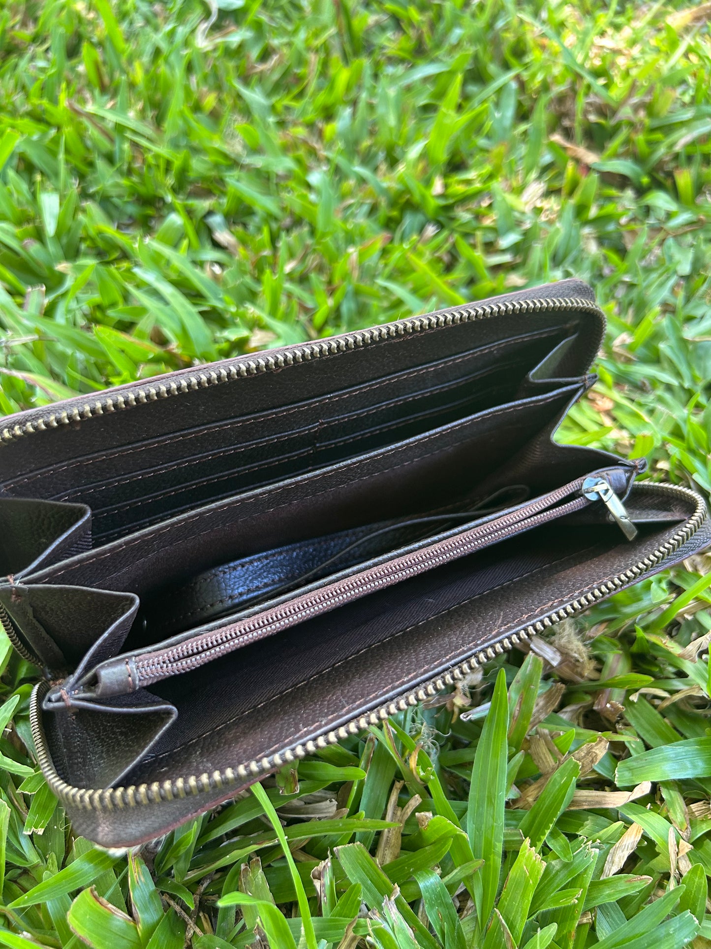 Dark Brown Leather Single Zipper Purse 9