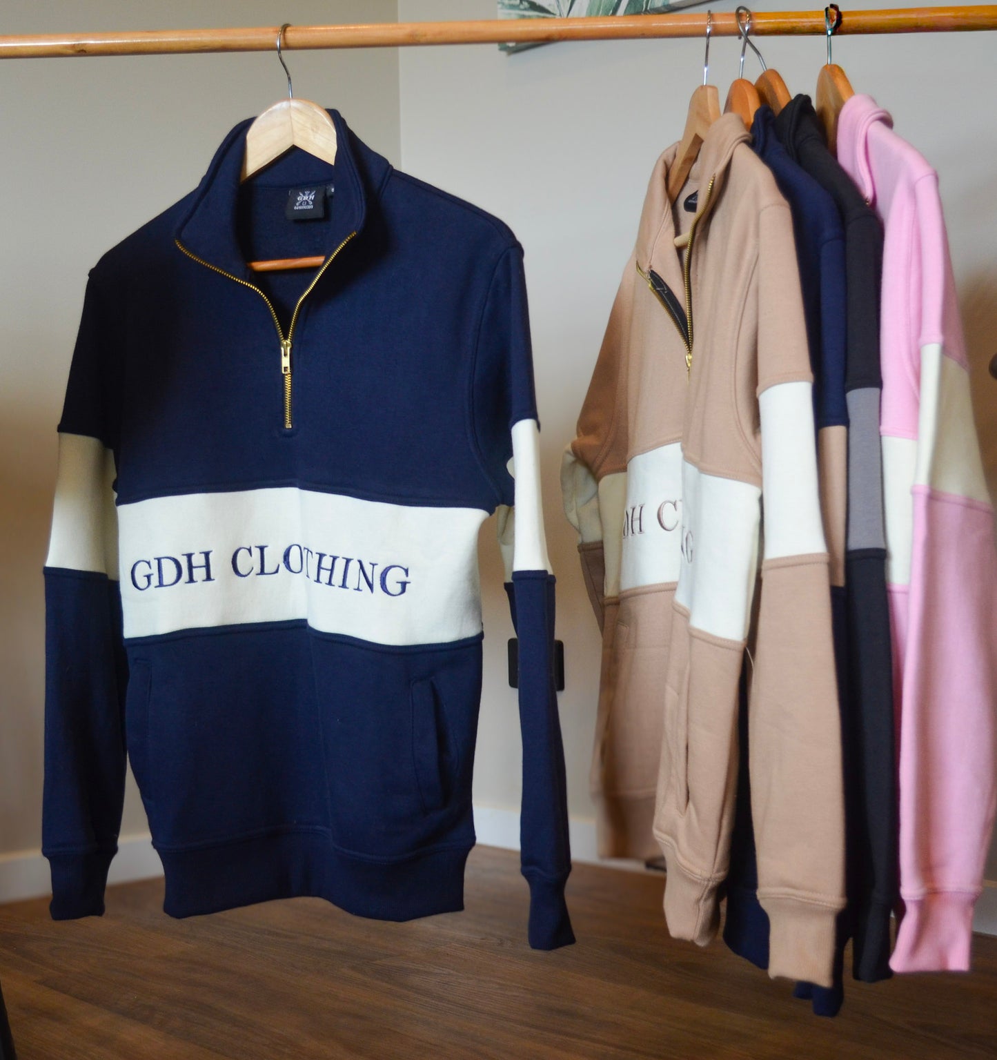 Navy and Cream GDH Clothing Quarter Zip Jumper