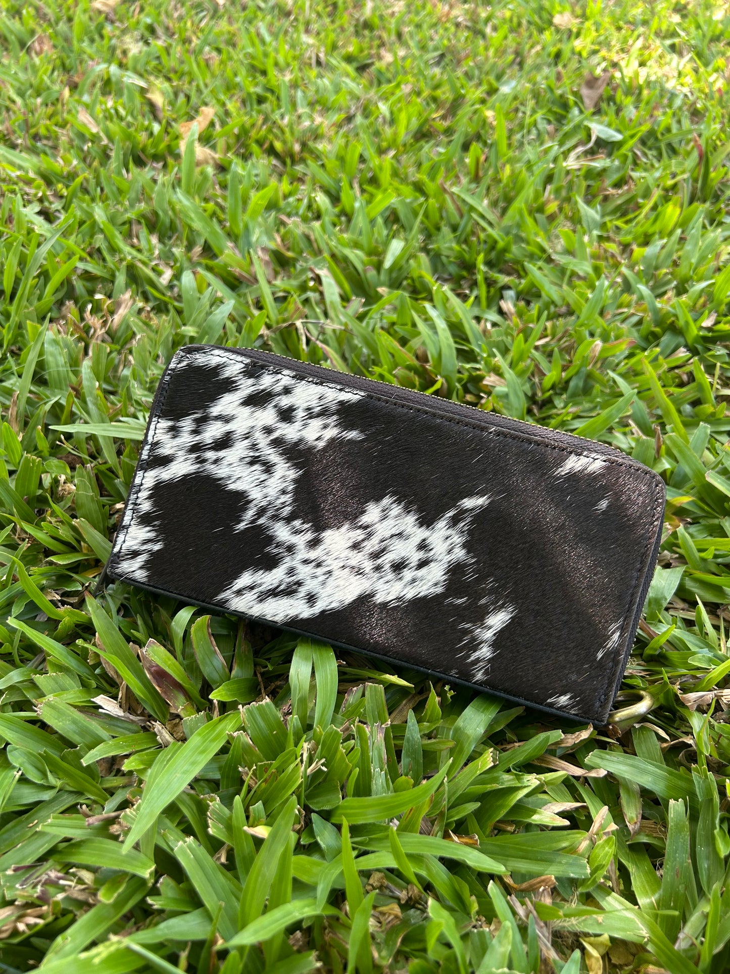 Black Leather Cowhide Double Zipper Purse 6