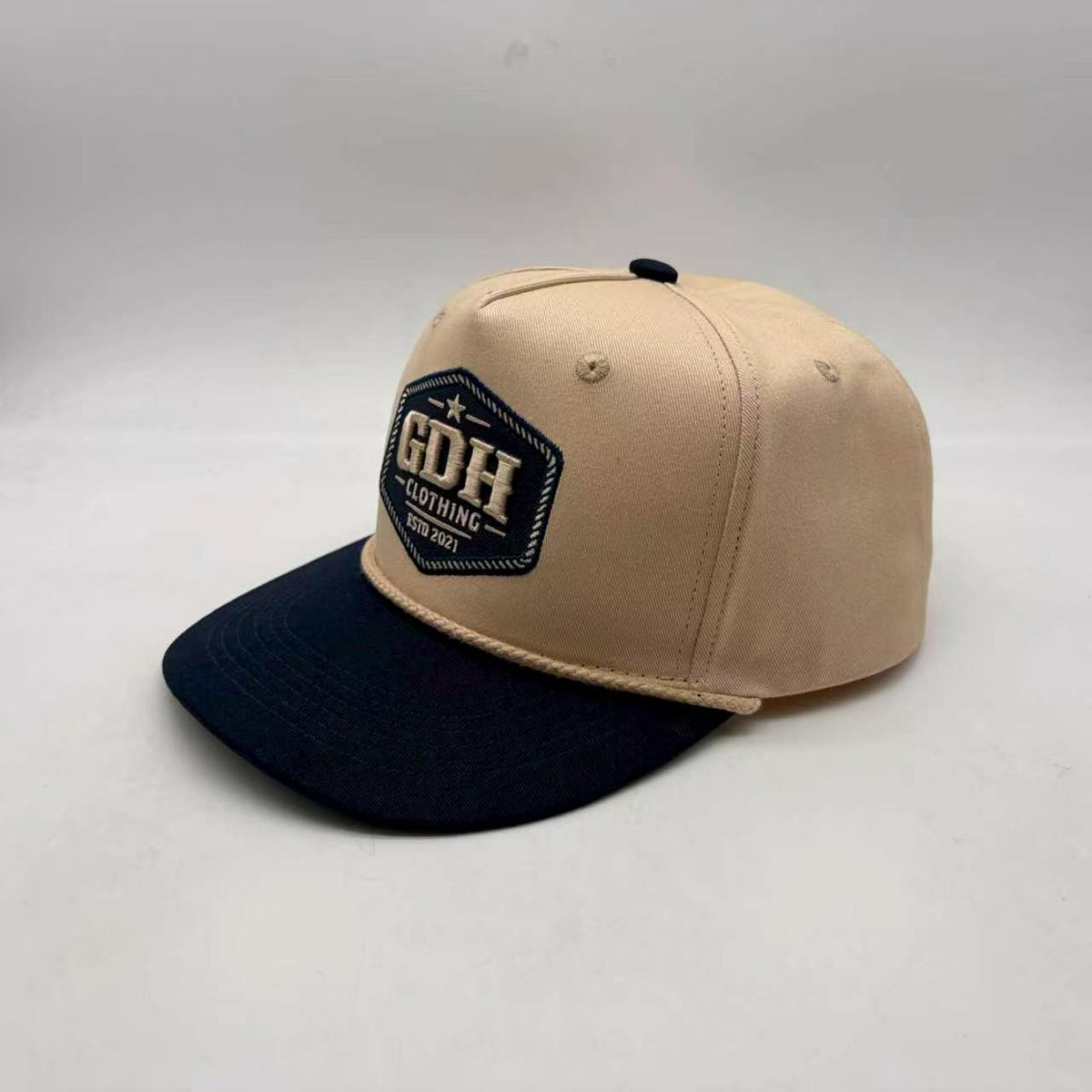 Navy and Beige Full Fabric Trucker Cap