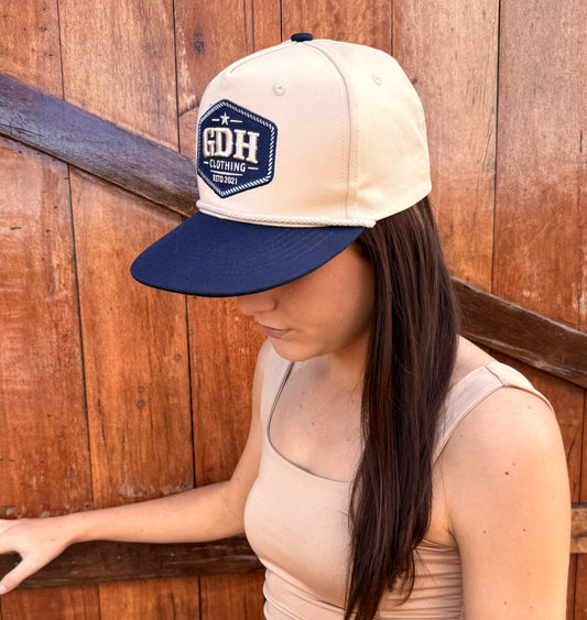 Navy and Beige Full Fabric Trucker Cap