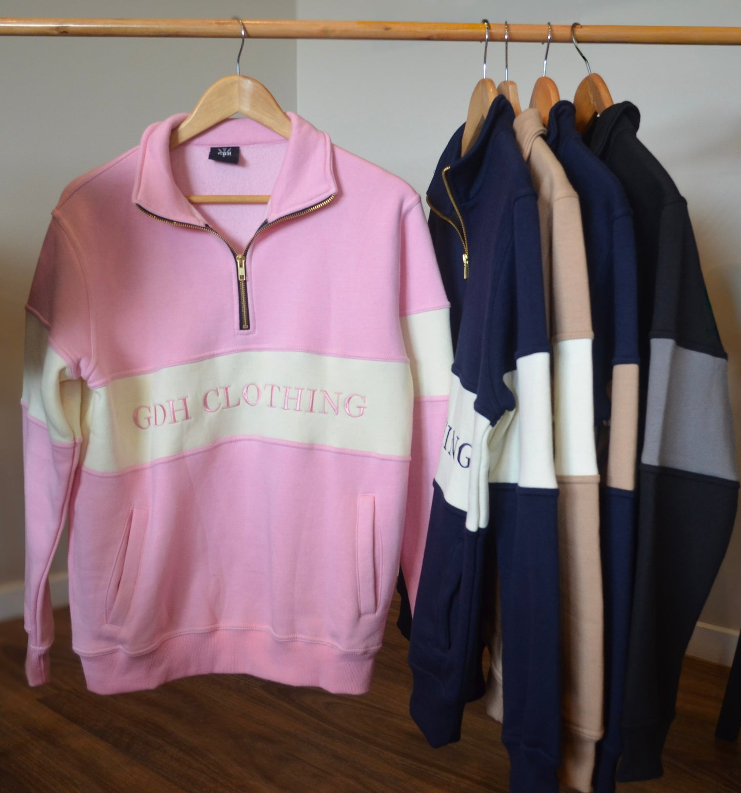 Pink and Cream GDH Clothing Quarter Zip Jumper