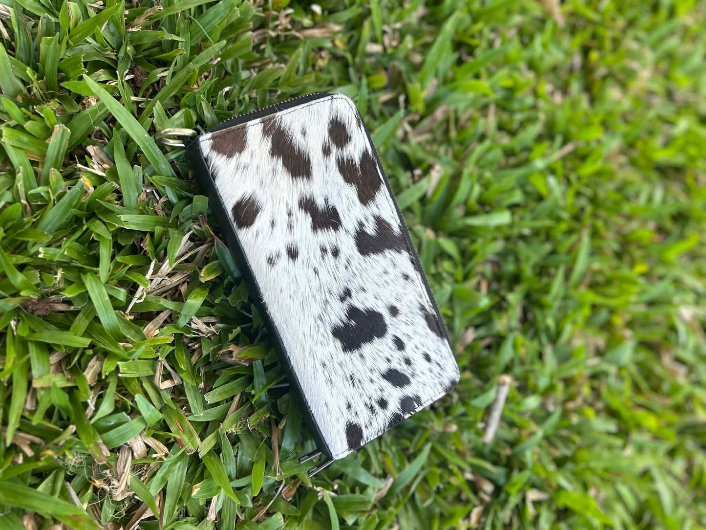 Black Leather Cowhide Double Zip Purse 2