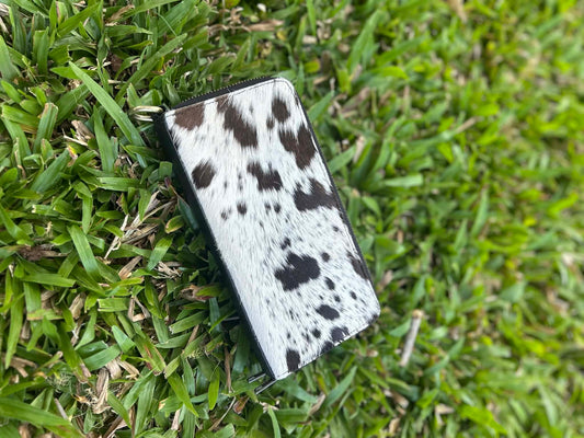 Black Leather Cowhide Double Zip Purse 2