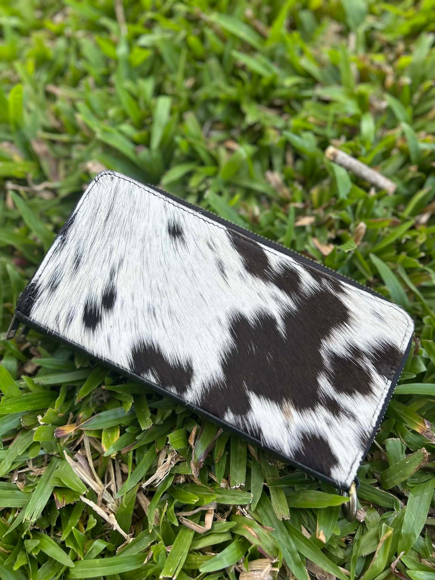 Black Leather Cowhide Double Zip Purse 2