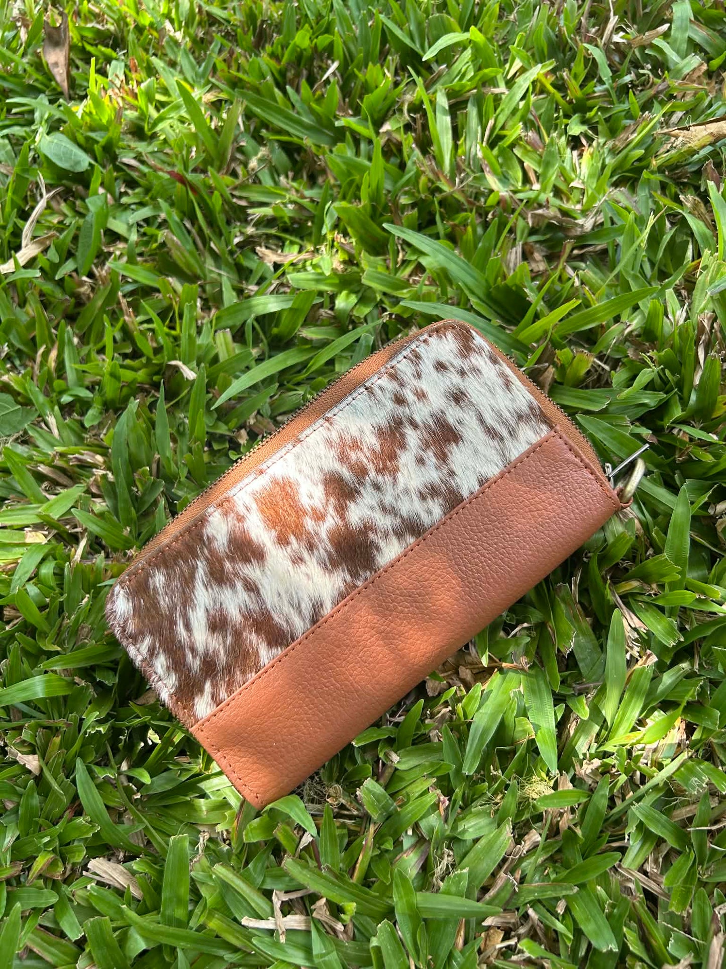 Tan Leather Cowhide Single Zip Purse 3