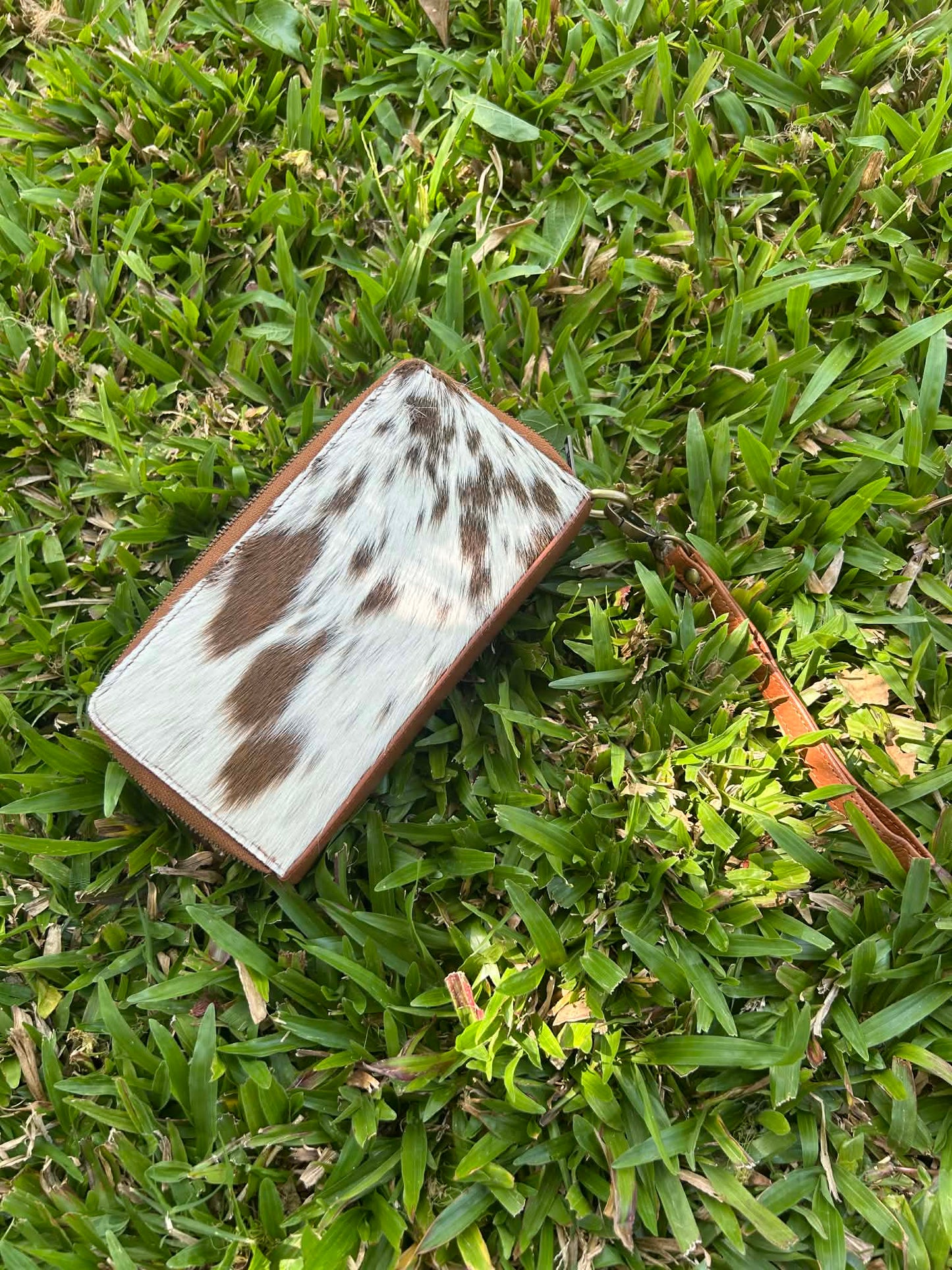 Tan Leather Cowhide Double Zip Purse 1